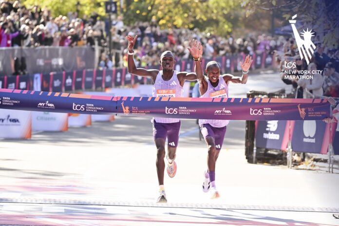 Benson Kipruto and Alex Mutiso at NYC Marathon Finish